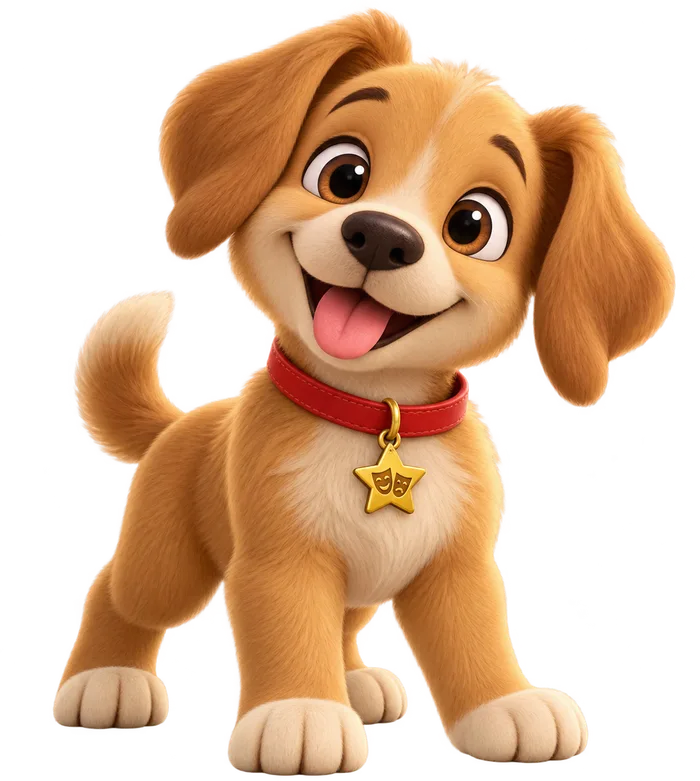 Júnior, o cachorrinho do aplicativo Laboratório de Teatro