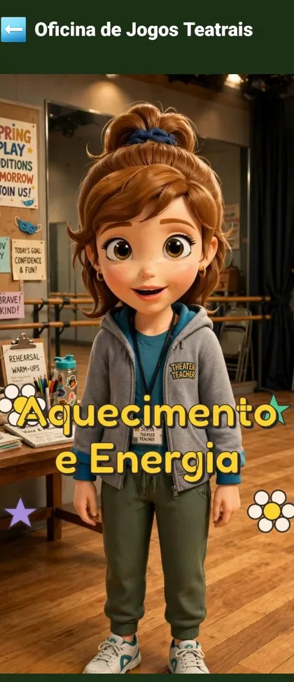 Professora Sofia na aula de aquecimento