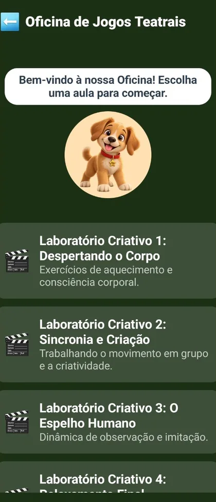 Lista de aulas da Oficina de Jogos Teatrais